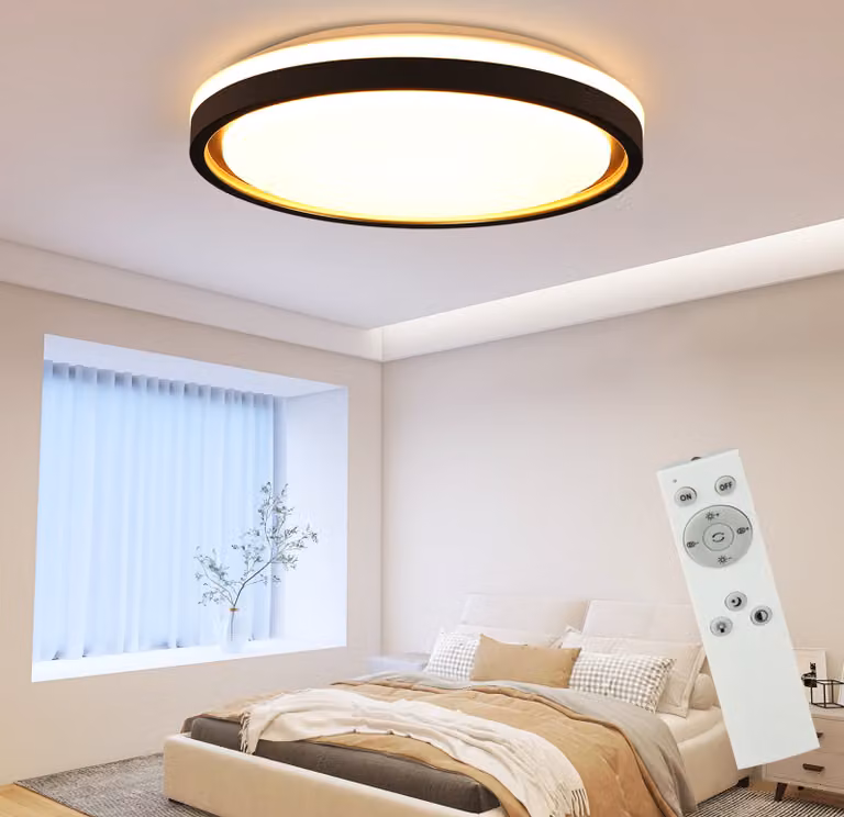 ZMH Plafoniera LED nera dimmerabile per soggiorno con telecomando 18W Ø30cm rotonda moderna per camera da letto