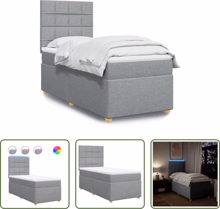 The Living Store Letto a molle con materasso grigio chiaro 90x200 cm in tessuto