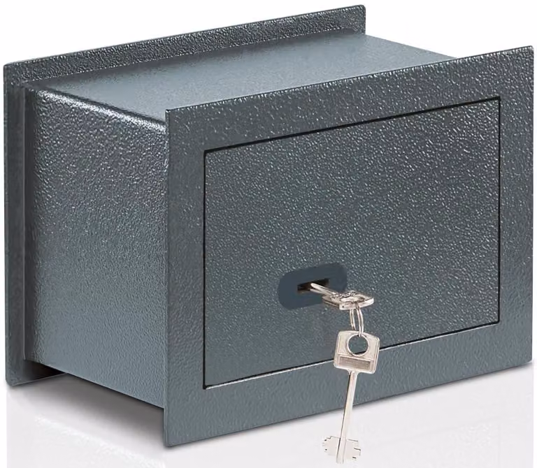 Cassaforte da parete con serratura, capacità 4,6 litri, peso 7,2 kg, colore antracite, dimensioni esterne: 201 x 305 x 148 mm
