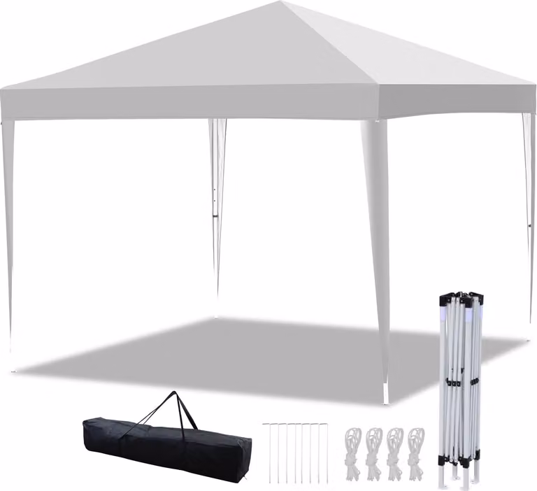 Clanmacy Gazebo pieghevole 3x3 m bianco Tenda da festa Protezione UV Regolabile in altezza Con borsa per il trasporto, per esterni Giardino Campeggio Senza pareti laterali