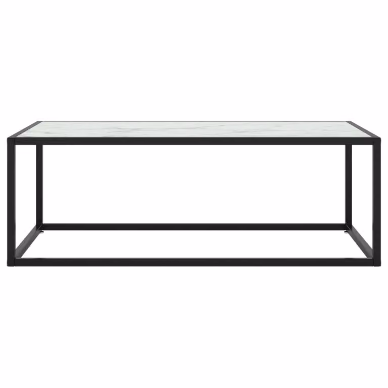 Tavolino da Salotto Nero con Vetro Marmo Bianco 100x50x35 cm