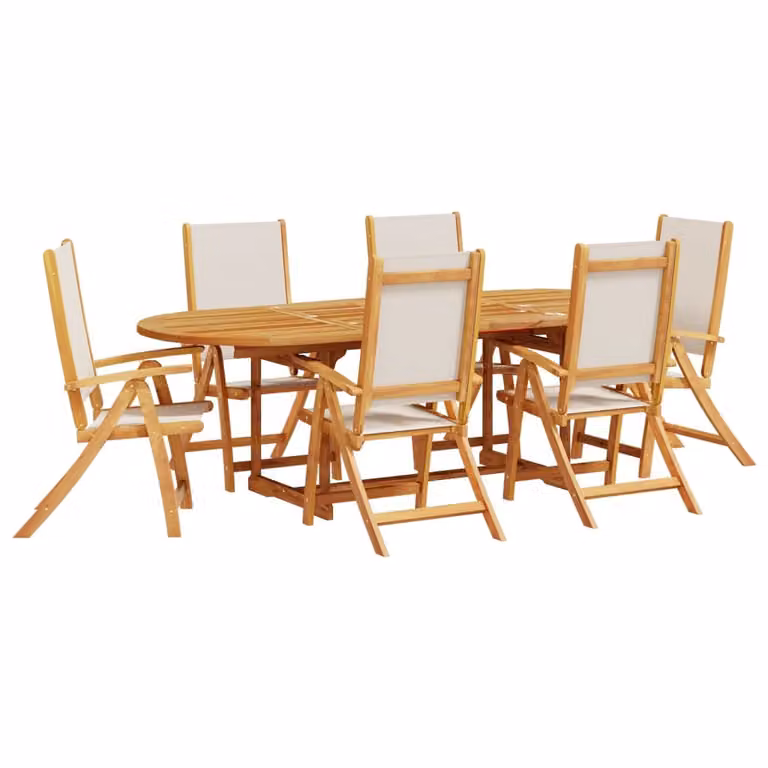 Set Pranzo da Giardino 7pz Legno Massello di Acacia e Textilene