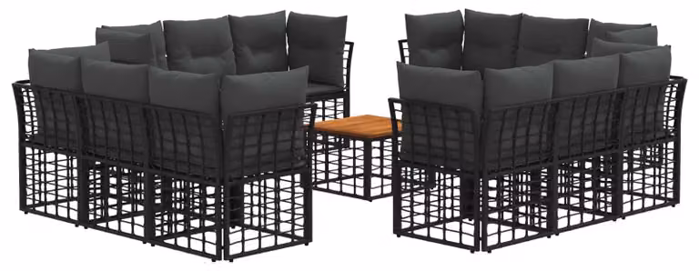 Set di divani da esterno 13 pcs Nero e Grigio scuro Poliestere
