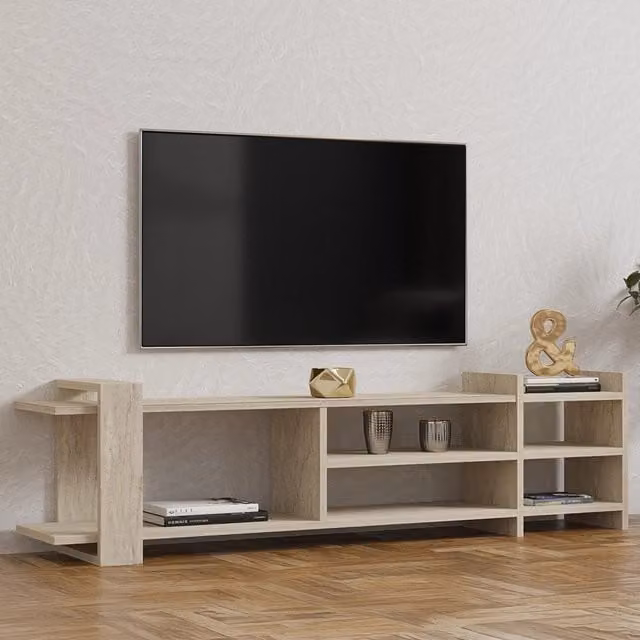 Zubiena, Mobile Porta tv 2 Ripiani, 156x30x40h cm Beige Marmo