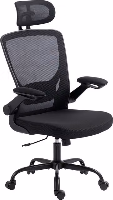 Sedia da ufficio ergonomica HOMCOM in rete nera con poggiatesta regolabile e braccioli – 1