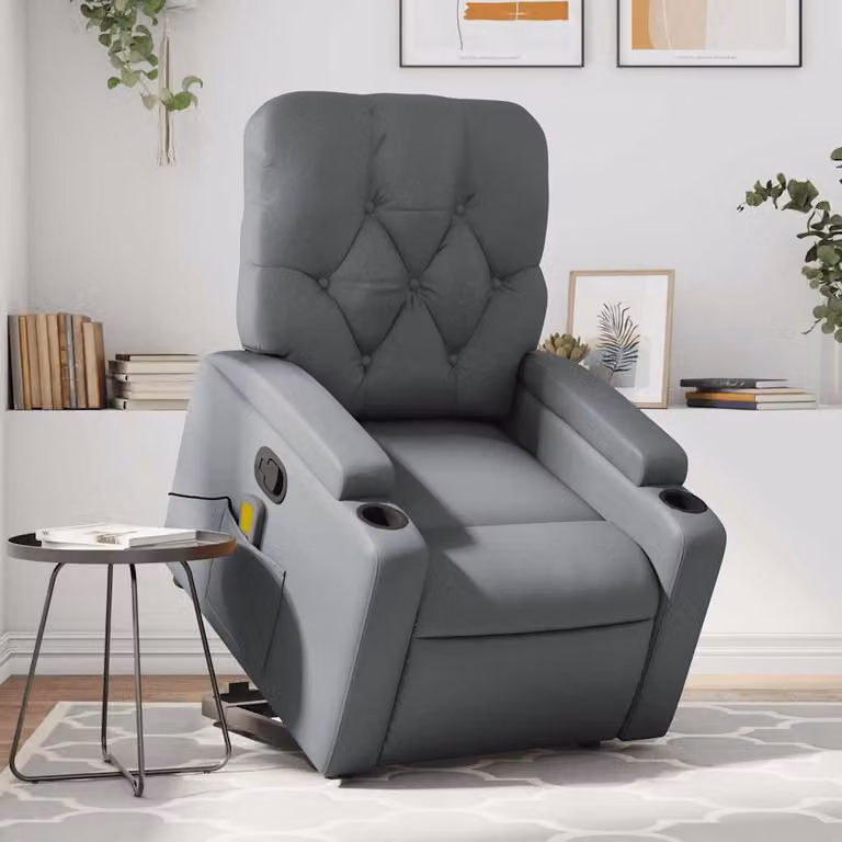 Poltrona Alzapersona Reclinabile con Assistenza Elettrica vidaXL in Similpelle Grigia