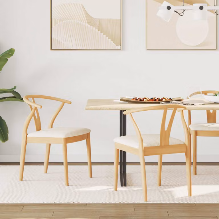 Set di 2 sedie da pranzo vidaXL in legno di gomma con seduta in tessuto beige e marrone in stile scandinavo