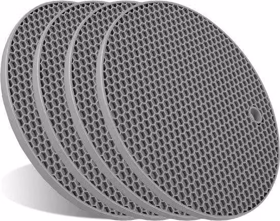 Quattro sottopiatto in silicone resistente al calore per piatti caldi, extra spessi, di grandi dimensioni, antiscivolo, di colore grigio