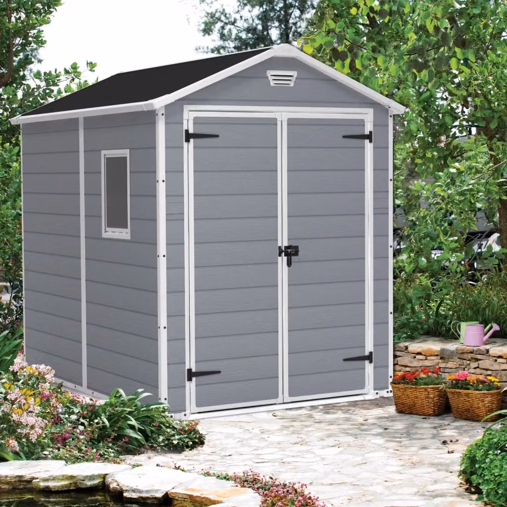 Casetta da Giardino Keter Manor 6x8 in Resina Grigia con Doppia Porta e Finestra, L/P/H: 185,8 x 227 x 236,8 cm – 2