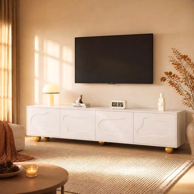 Mobile TV REDOM Bianco con 2 vani e 4 ante a forma di nuvola L: 180 cm, P: 40 cm, H: 45 cm – 1