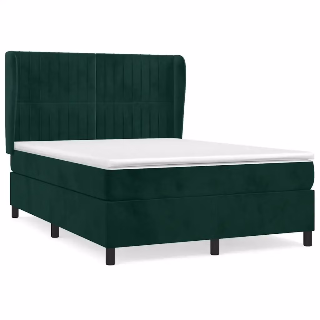 Letto Ibrido con Giroletto a Molle e Materasso vidaXL in Velluto Verde Scuro e Bianco L/P: 140 x 190 cm – 2