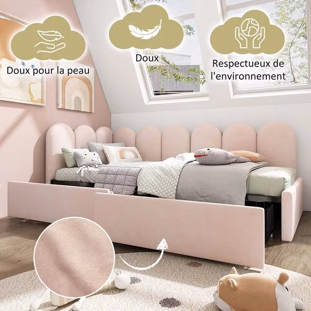 Letto singolo con cassetti - Xylo - 90x200 cm - Rosa