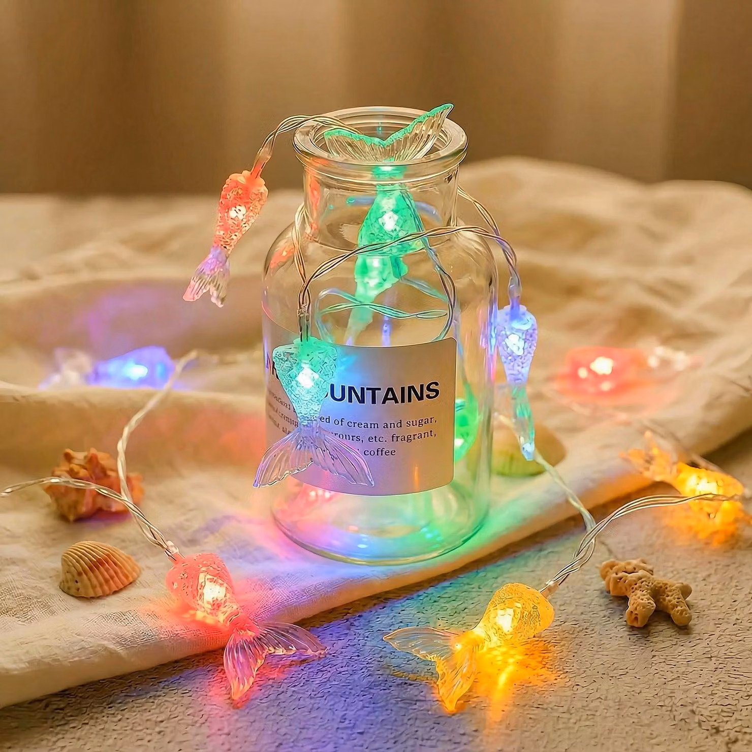 Catena luminosa a forma di sirena, 20 LED bianco caldo, 3 metri, alimentata a batteria