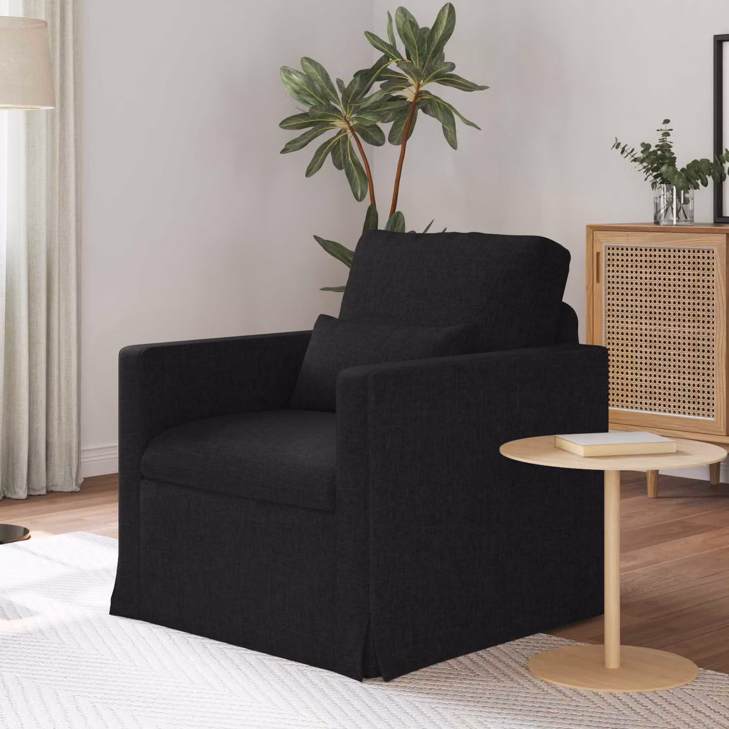 vidaXL Divano Nero in Tessuto con Struttura Imbottita L: 78 cm, P: 78 cm, H: 80 cm – 1