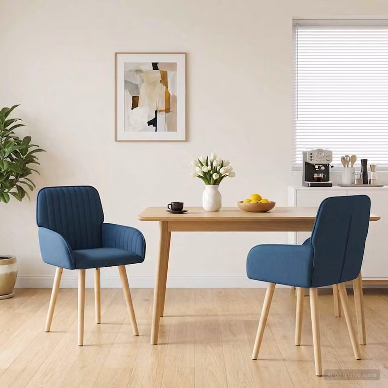 Set di 2 sedie da pranzo vidaXL in tessuto blu con struttura in legno di gomma, L: 56,5 cm, P: 50 cm, H: 87,5 cm