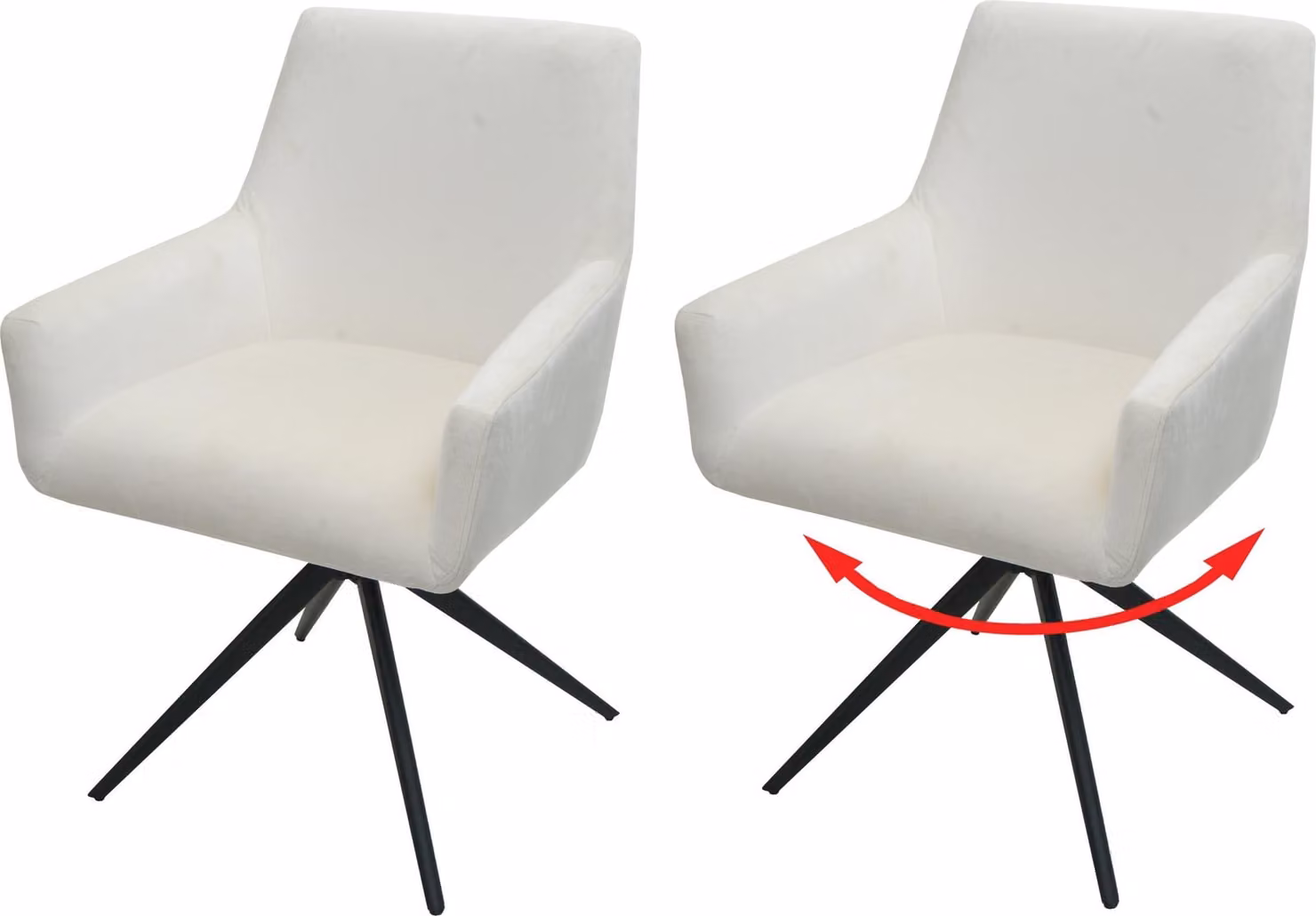 set di 2 sedie per sala da pranzo HWC-L91, sedia da cucina con bracciolo girevole a posizione automatica in tessuto MVG ~ crema-beige