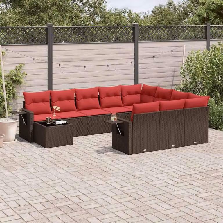 Maison Exclusive - Set da giardino 11 pezzi con cuscini, marrone, polyrattan