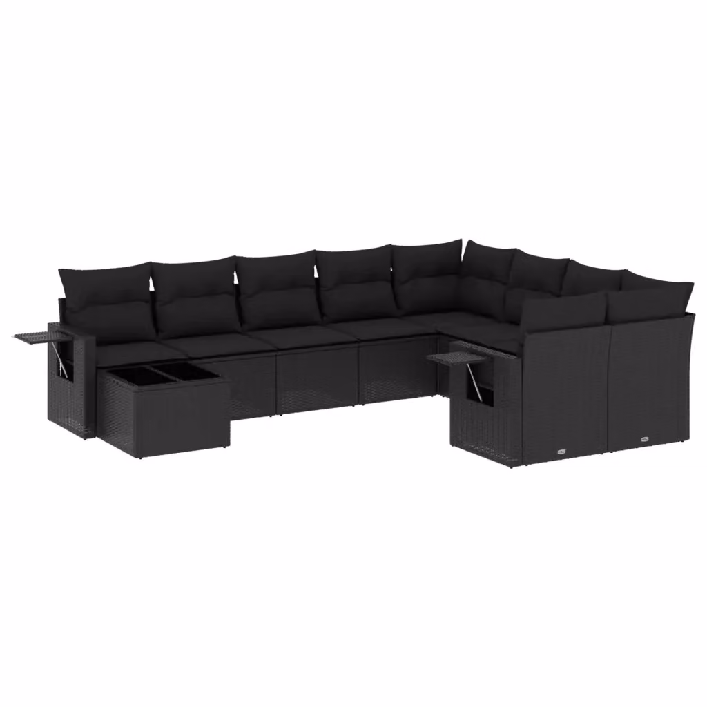 Set di Divani da Giardino vidaXL 10 Pezzi in Polyrattan Nero con Cuscini e Tavolino da Esterno – 2