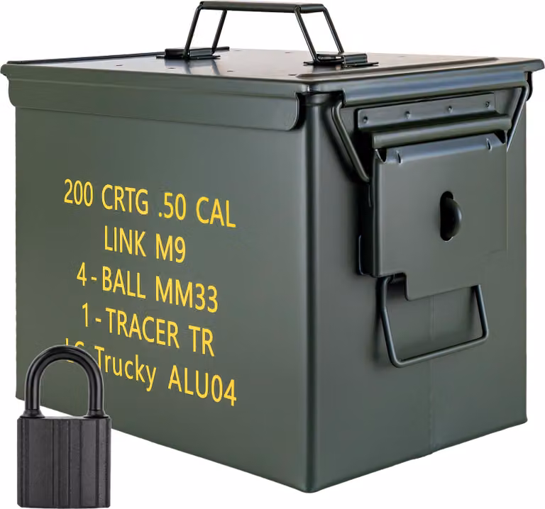 Trucky Scatola portamunizioni in metallo, Con serratura scatola portamunizioni con coperchio, 33 x 19 x 23 cm, militare colore verde