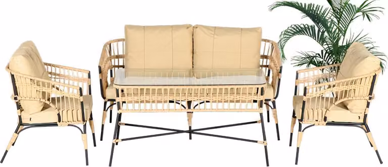 Moderne Beige Gartenmöbel Luxus Sofagarnitur Sofa 3 Sitzer Sessel Couchtisch