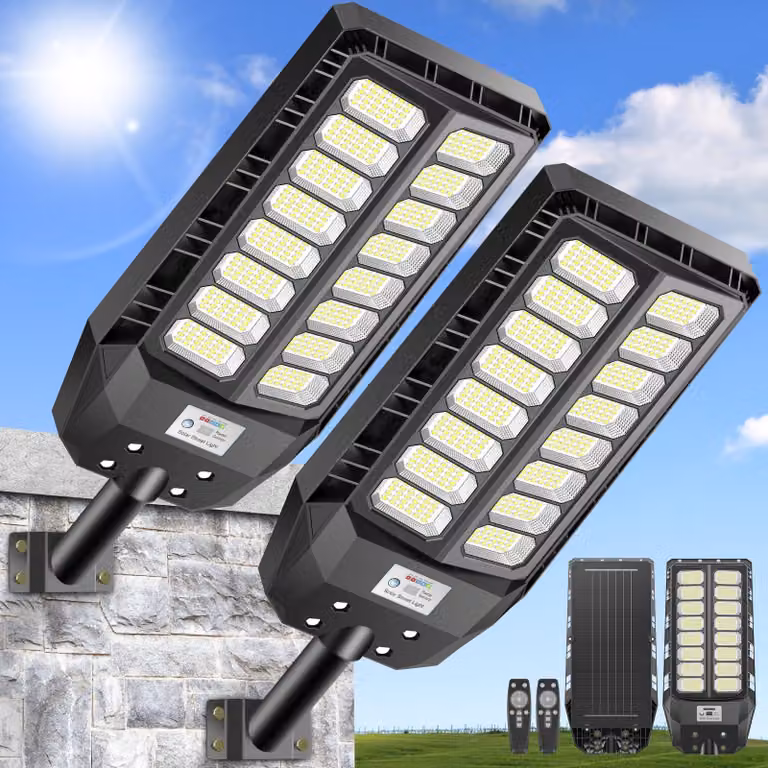 2 lampioni solari da 800 W con sensore di movimento, grado di protezione IP66, luce bianca fredda, 40000 lumen