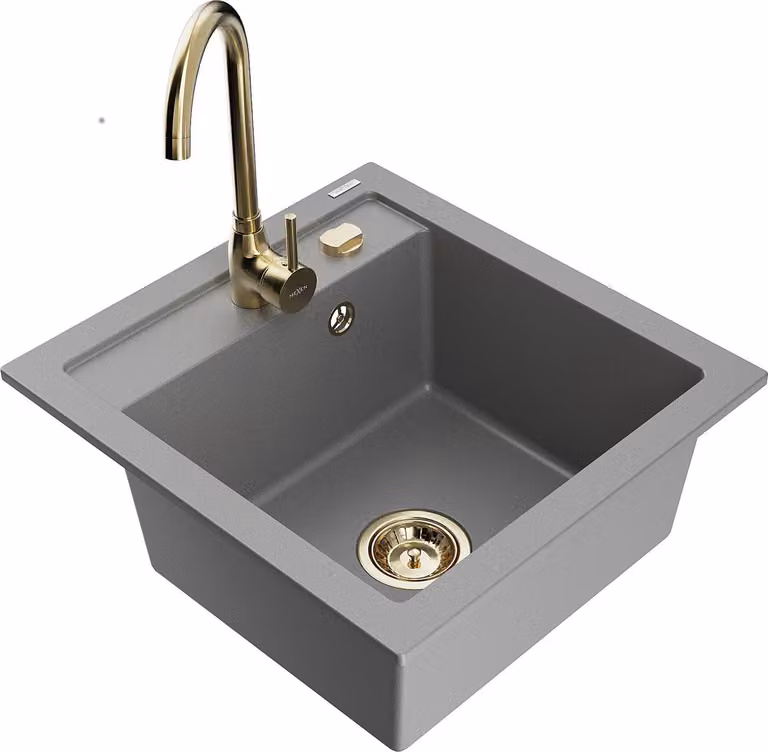 Mexen Vito lavello in granito a 1 vasca con miscelatore da cucina Telma, grigio - 6503-71-670200-50