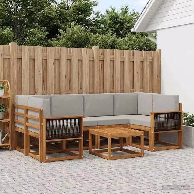 Set di divani da esterno 5 pz Naturale e Grigio Chiaro 3385032