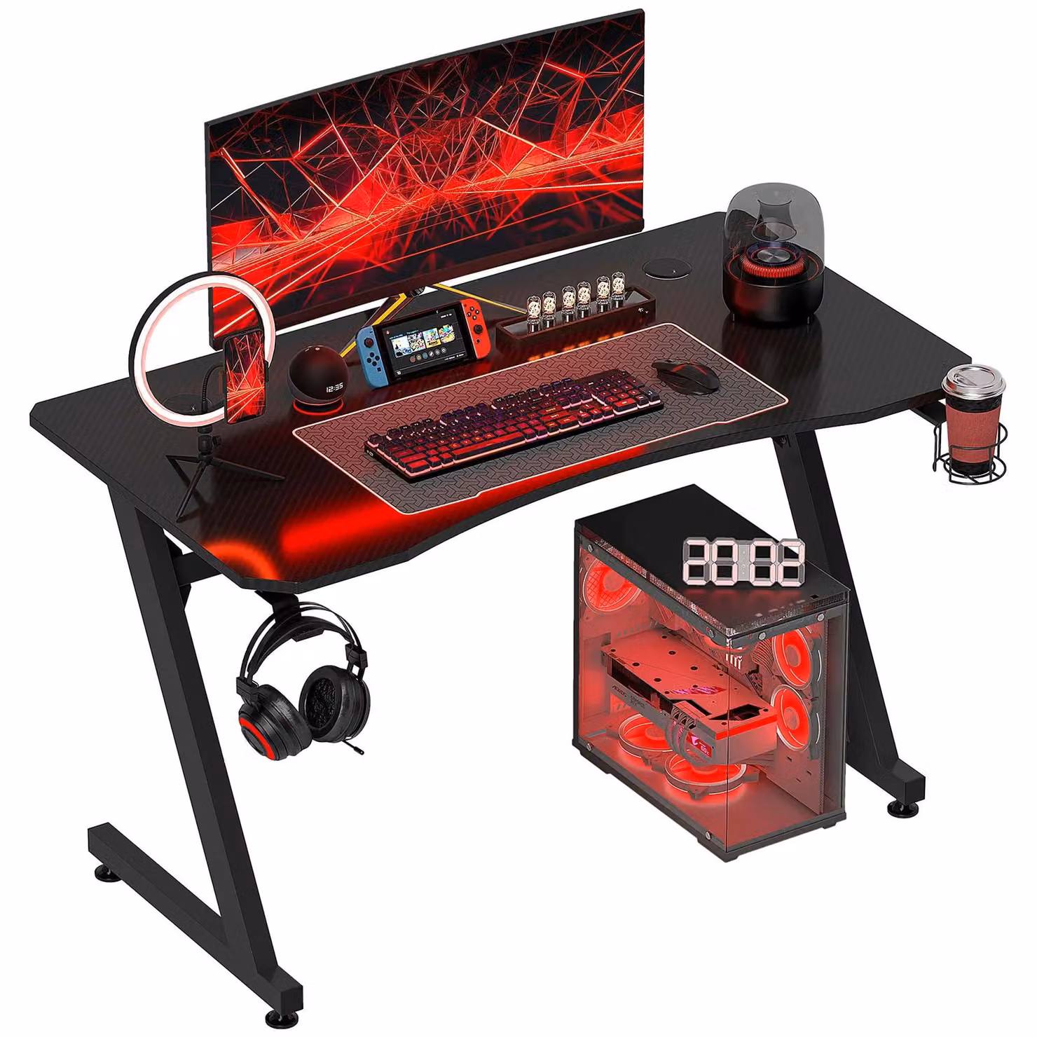 Scrivania da gaming - Scrivania per giocatori - Scrivania per computer - Scrivania per studio - Postazione di lavoro - Ampia superficie di lavoro, 120x60 cm