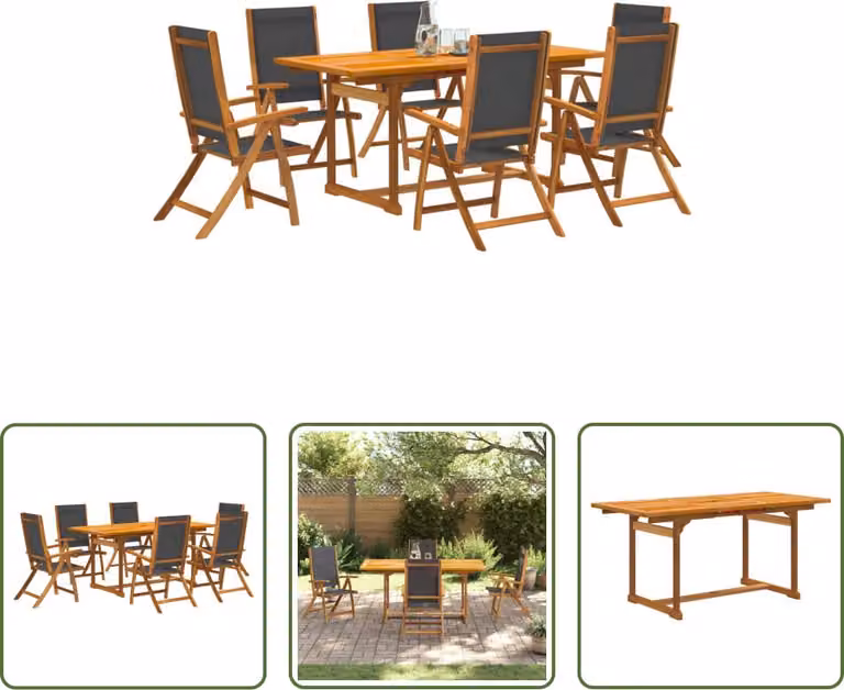 The Living Store Set da pranzo da giardino 7 pezzi in legno massiccio di acacia e textilene