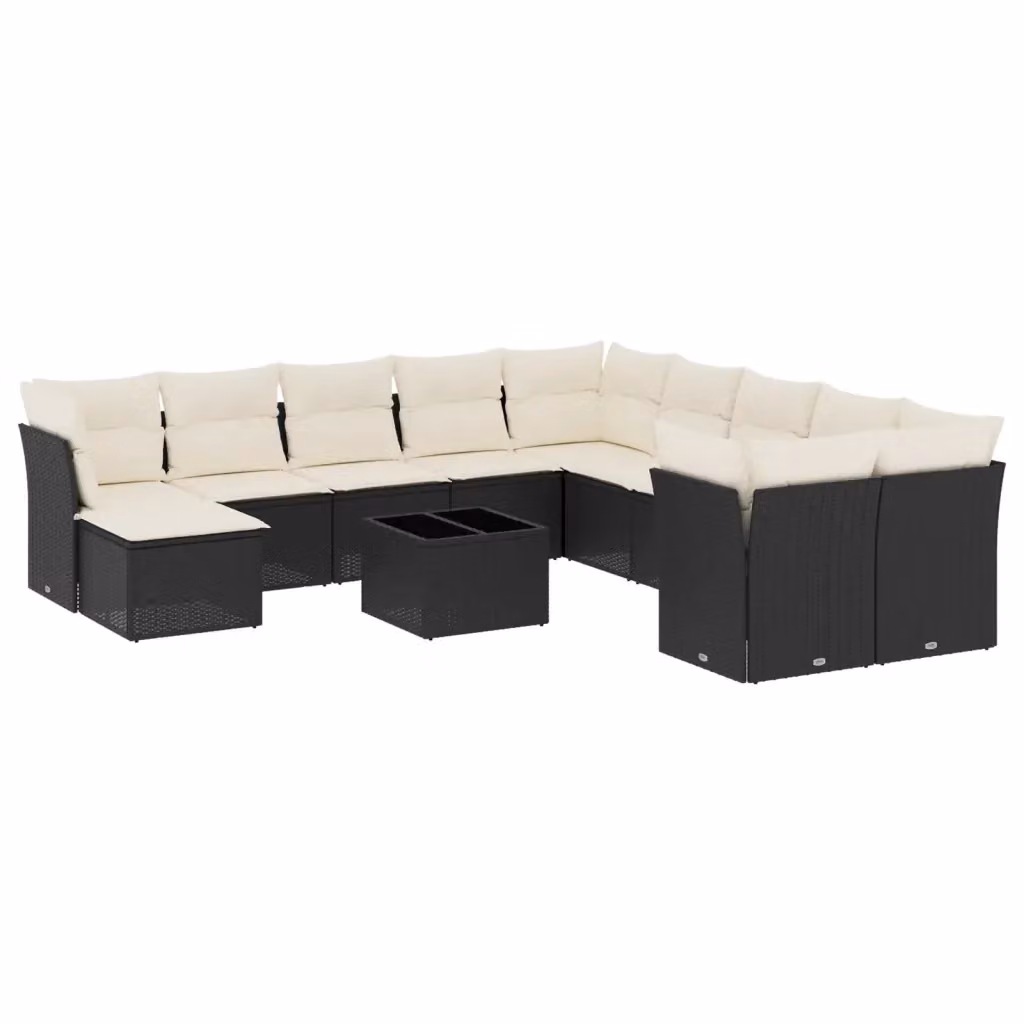Set di divani da giardino VIDAXL a forma di U in polyrattan nero con cuscini, 12 pezzi – 2