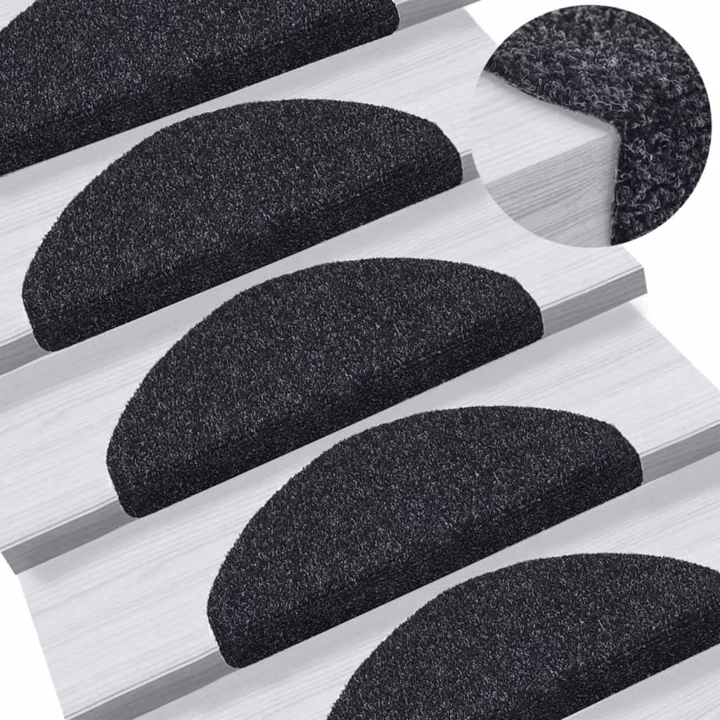 Set di 15 tappetini per scale autoadesivi vidaXL neri semicircolari, L 65 cm x P 21 cm x H 4 cm