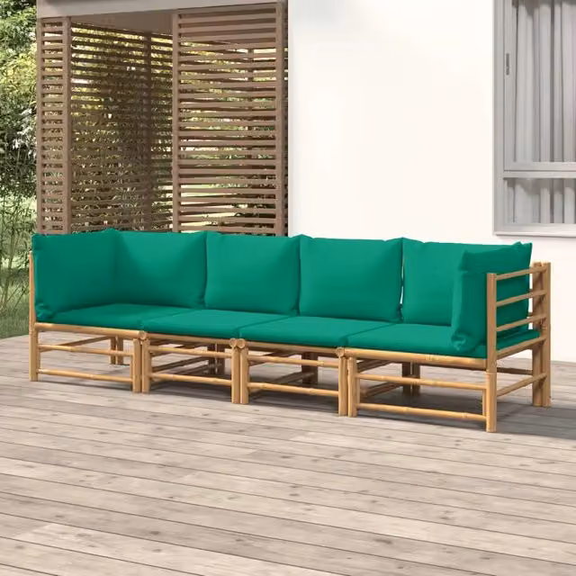 Set Salotto da Giardino 4pz con Cuscini Verdi Bambù 3155152