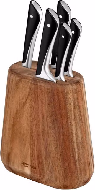 Blocco di taglio in legno 5 pezzi con alta prestazione di taglio, design unico, robusto e duraturo, colore moka/nero