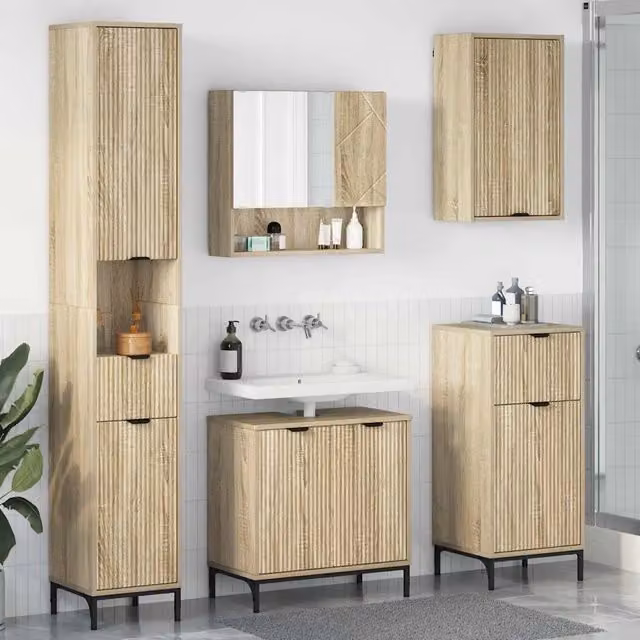 Set di mobili per il bagno con cassetto con porta Rovere Sonoma 3393115