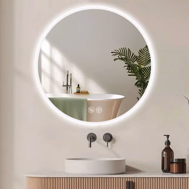 Specchio bagno led 70 cm rotondo da parete con funzione antiappannamento; luce dimmerabile 3 colori; vetro temperato