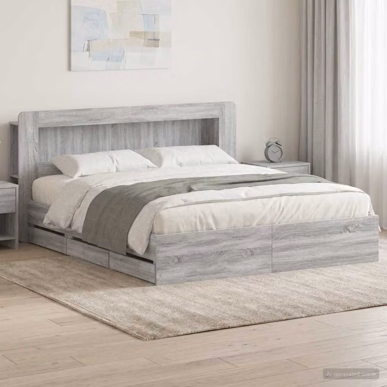 Letto con contenitore e testata vidaXL in legno ingegnerizzato grigio 200x200 cm