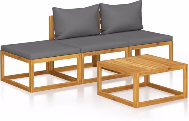 Set Divani da Giardino 4 pz | Set Salotto da Giardino con Cuscini in Massello di Acacia