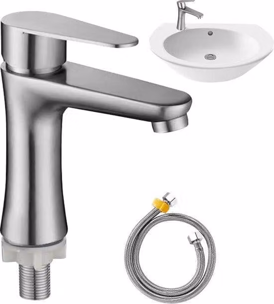 Rubinetto per vasca in acciaio inossidabile in stile moderno con tubo di raccordo da 60 cm