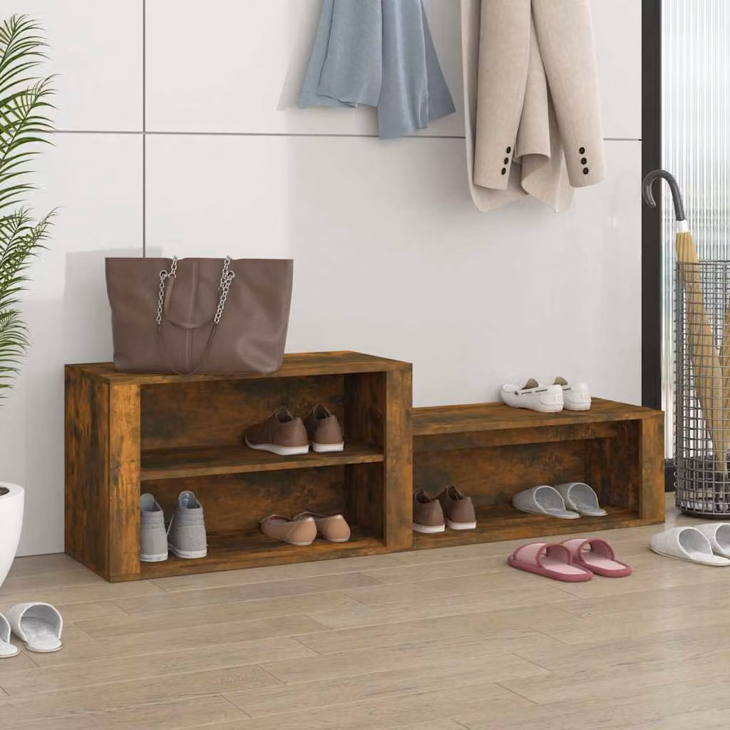 Scarpiera vidaXL in stile industriale in legno Rovere Fumo, L 150 x P 35 x H 45 cm