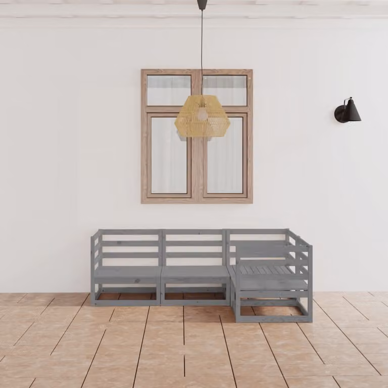 The Living Store Set salotto da giardino 4 pezzi in legno di pino massiccio grigio