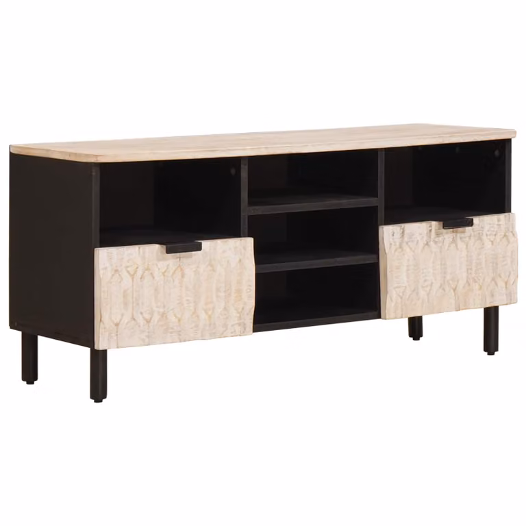 Mobile TV vidaXL con cassetto in legno di mango, finitura bianco lavato, L 100 x P 33 x H 46 cm