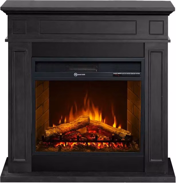Jefferson - Camino Elettrico da Terra con Effetto Fiamma 89,5x90,5x28 cm in Legno Nero