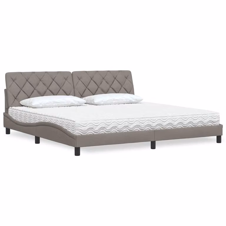 Letto con Materasso vidaXL in Tessuto, Colori Beige, Bianco o Grigio, L/P: 200 x 200 cm
