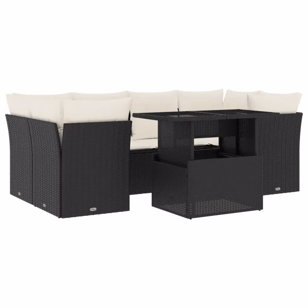 Set Divano da Giardino a L con Tavolino vidaXL, 7 Pezzi, Nero e Bianco, con Cuscini e Struttura in Metallo e Polyrattan – 2