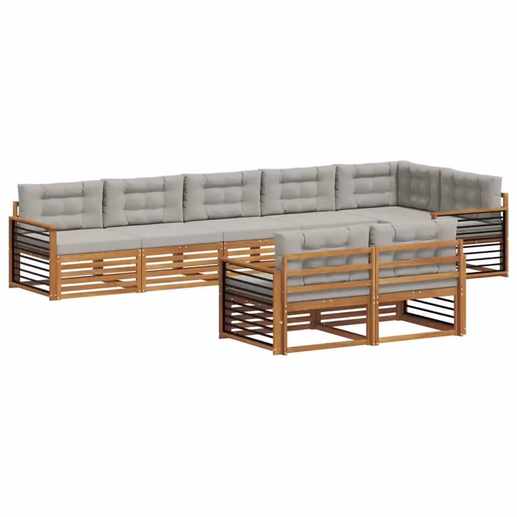 Set di divani da esterno a L vidaXL in legno di acacia con cuscini grigi – 2