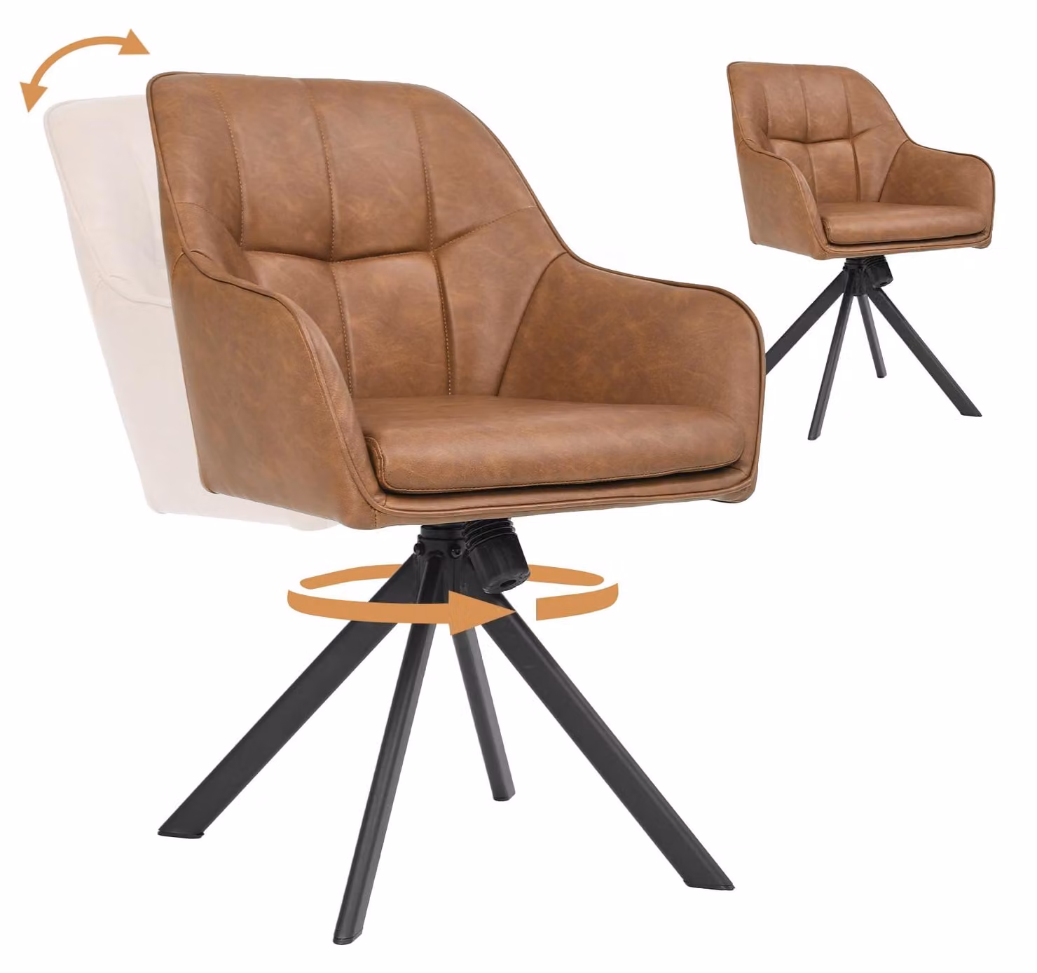 Set di 2 poltrone girevoli con funzione dondolo, rivestite in ecopelle, colore marrone
