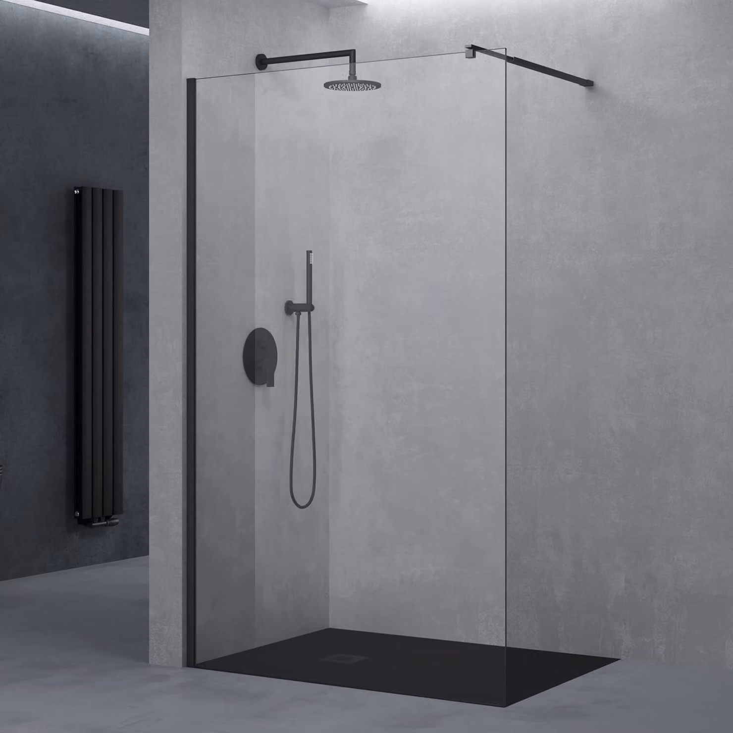 doporro Walk in Box Doccia 90x200 cm Parete Doccia Fissa in Cristallo Temperato Trasparente 8 mm Anticalcare, Barra Stabilizzatrice Regolabile in Acciaio Inox, Profilo Nero - Bremen01K