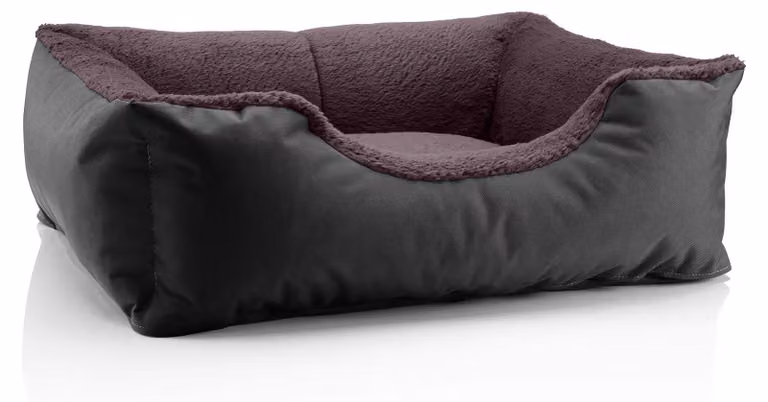 Letto per cani BedDog TEDDY, divano per cani lavabile con bordo e cuscino, BLACK-FIELD (nero/marrone), (M) ca. 70x55x18 cm