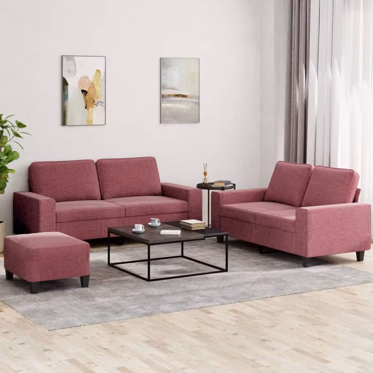 Set di 3 divani vidaXL in tessuto rosso per soggiorno in stile moderno