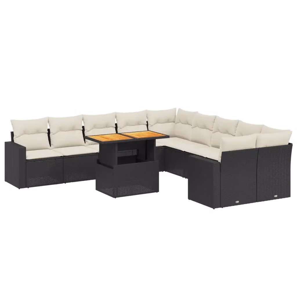 Set di Divani da Giardino Moderno VIDAXL in Polyrattan Nero con Cuscini, Composizione a L da 11 Pezzi – 2